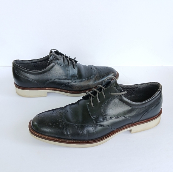 Ecco Black Leather Wingtip Biarritz Brogue Derby